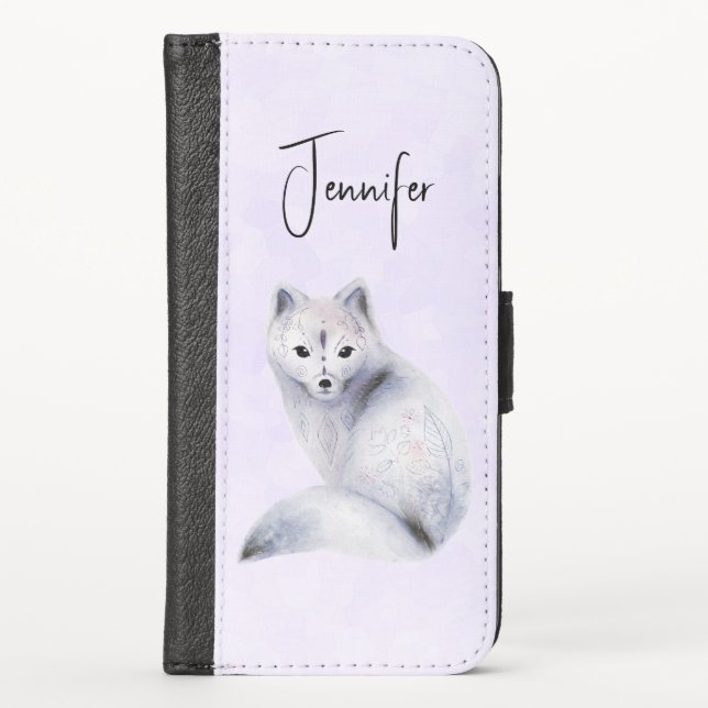 Cute Nordic Fox with Floral Markings iPhone Wallet Case (Front)