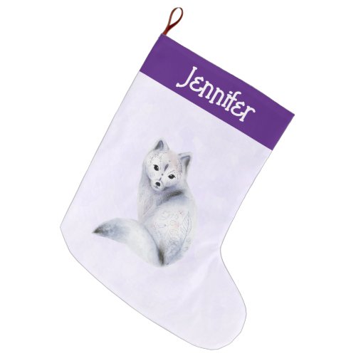 Cute Nordic Fox with Floral Markings Large Christmas Stocking