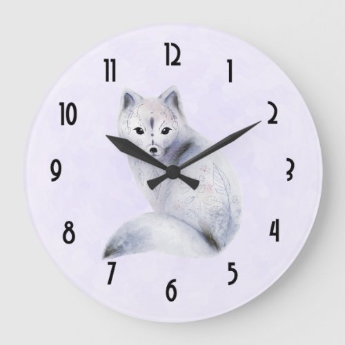 Cute Nordic Fox with Floral Markings Large Clock
