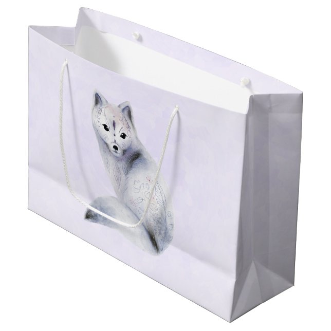 Cute Nordic Fox with Floral Markings Large Gift Bag (Front Angled)