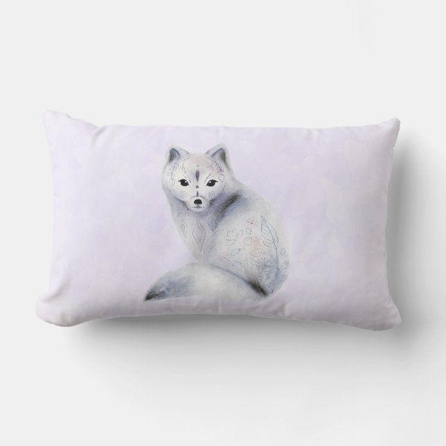 Cute Nordic Fox with Floral Markings Lumbar Pillow (Front)
