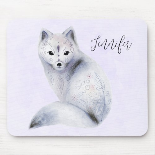 Cute Nordic Fox with Floral Markings Mouse Pad