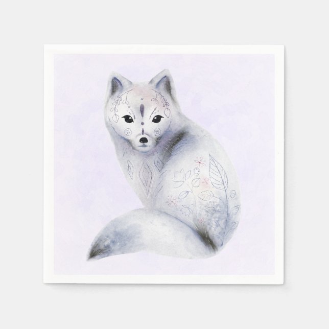 Cute Nordic Fox with Floral Markings Napkins (Front)