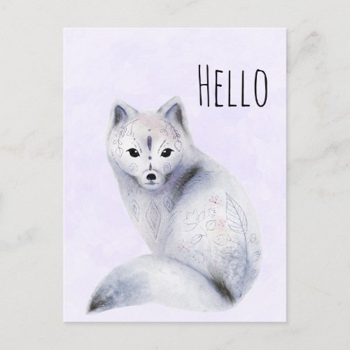 Cute Nordic Fox with Floral Markings Postcard