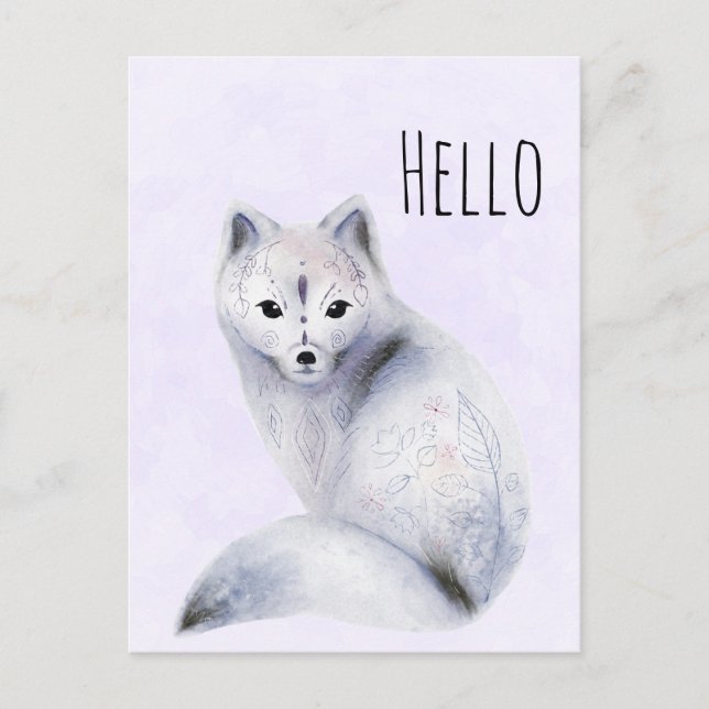 Cute Nordic Fox with Floral Markings Postcard (Front)