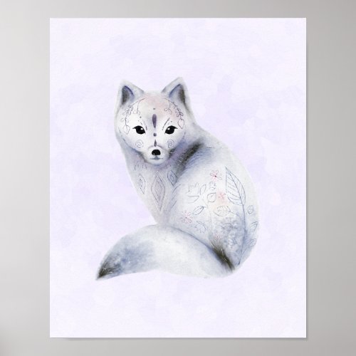 Cute Nordic Fox with Floral Markings Poster