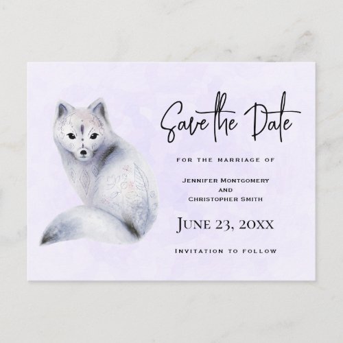 Cute Nordic Fox with Floral Markings Save the Date Invitation Postcard