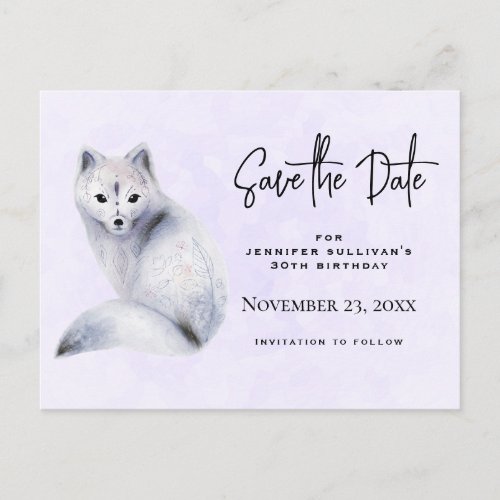 Cute Nordic Fox with Floral Markings Save the Date Invitation Postcard