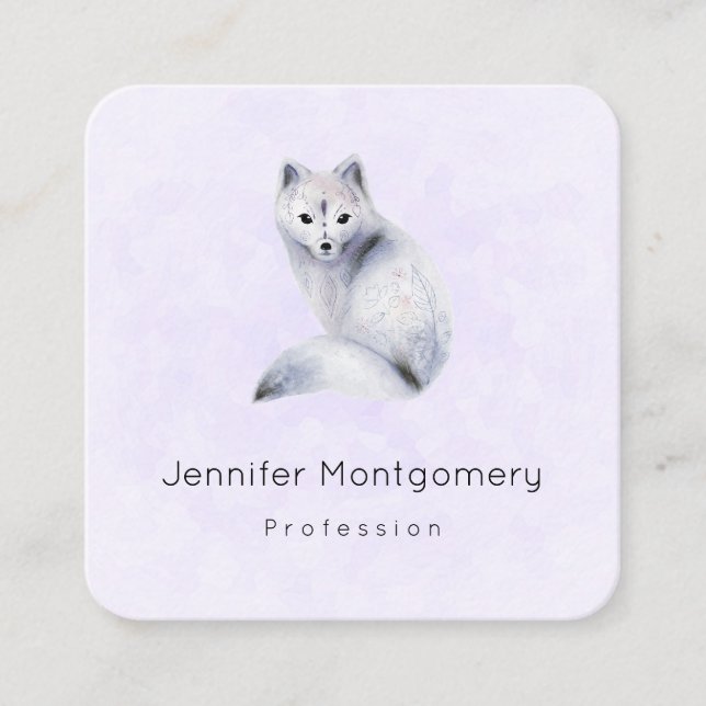 Cute Nordic Fox with Floral Markings Square Business Card (Front)