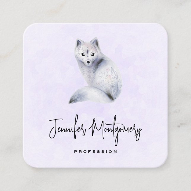 Cute Nordic Fox with Floral Markings Square Business Card (Front)