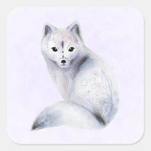 Cute Nordic Fox with Floral Markings Square Sticker