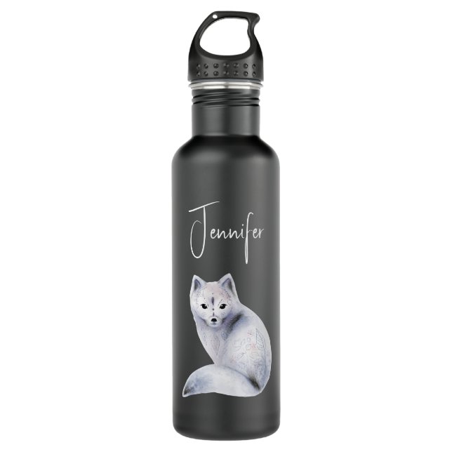 Cute Nordic Fox with Floral Markings Stainless Steel Water Bottle (Front)