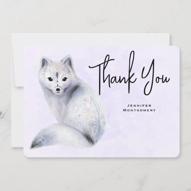 Cute Nordic Fox with Floral Markings Thank You Card (Front)