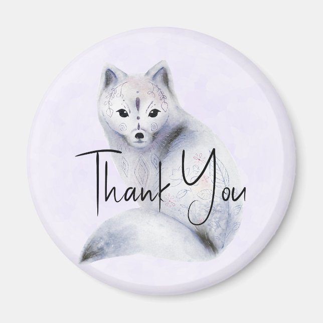 Cute Nordic Fox with Floral Markings Thank You Magnet (Front)