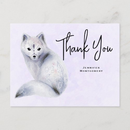 Cute Nordic Fox with Floral Markings Thank You Postcard