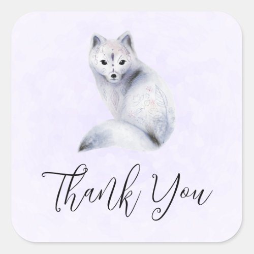 Cute Nordic Fox with Floral Markings Thank You Square Sticker