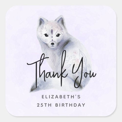 Cute Nordic Fox with Floral Markings Thank You Square Sticker
