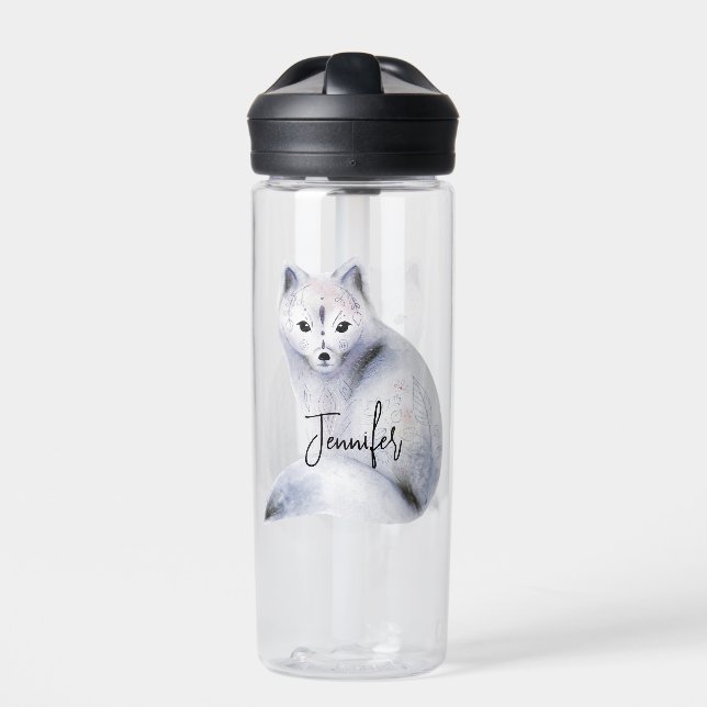Cute Nordic Fox with Floral Markings Water Bottle (Front)