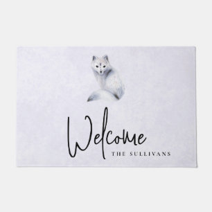 Cute Nordic Fox with Floral Markings Welcome Doormat