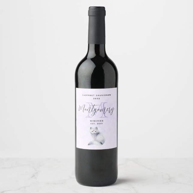 Cute Nordic Fox with Floral Markings Wine Making Label (Front)