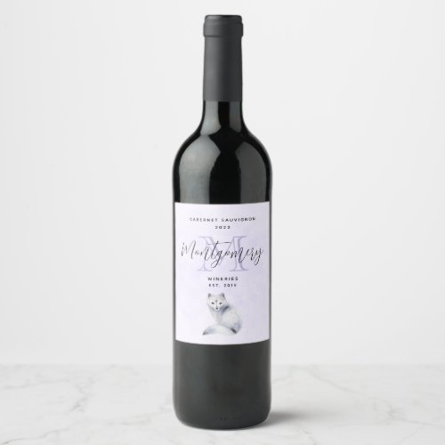 Cute Nordic Fox with Floral Markings Wine Making Wine Label