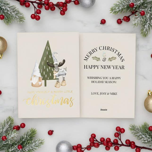 Cute nordic gnome Christmas  Foil Holiday Card (nordic gnome christmas card)