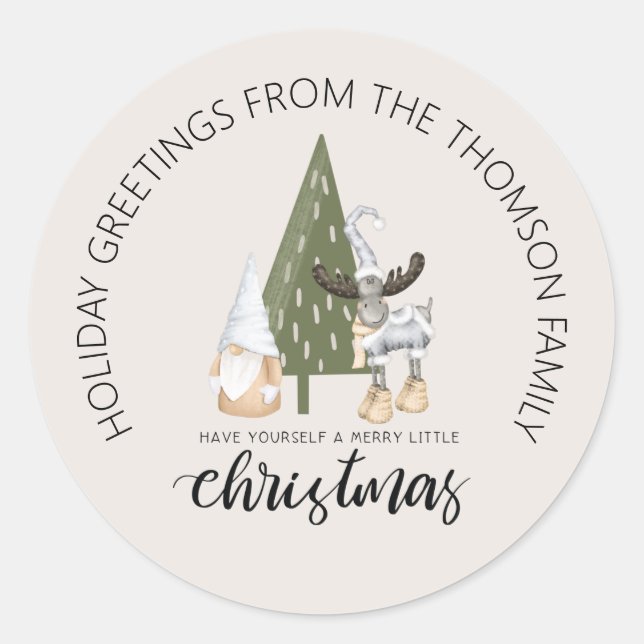 Cute nordic gnome Christmas personalized Classic Round Sticker (Front)