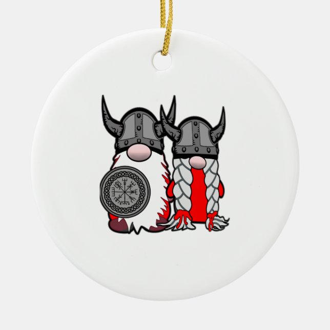 Cute Nordic Gnomes Viking Tomte Couple Scandinavia Ceramic Ornament (Front)
