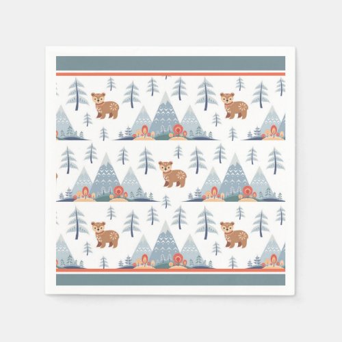 Cute Nordic Holiday Bear Pattern Napkins