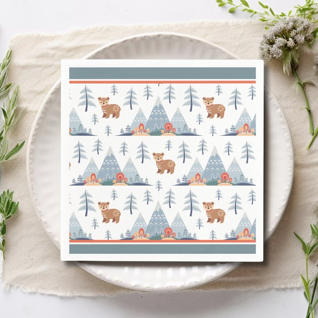 Cute Nordic Holiday Bear Pattern Napkins (Creator Uploaded)