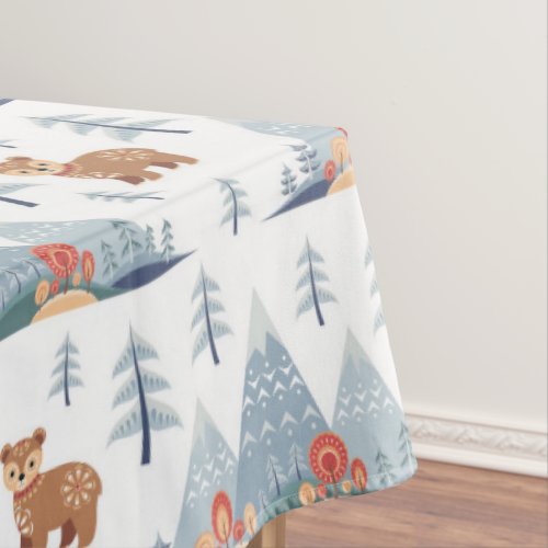 Cute Nordic Holiday Bear Pattern Tablecloth