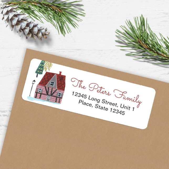 Cute Nordic House Village Christmas  Label (Cute Nordic House Village Christmas Label)
