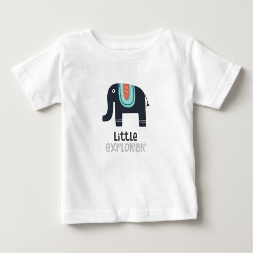 Cute Nordic Little Explorer Elephant Baby T_Shirt