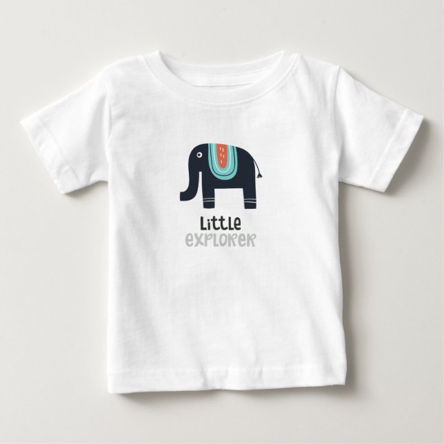 Cute Nordic Little Explorer Elephant Baby T-Shirt (Front)