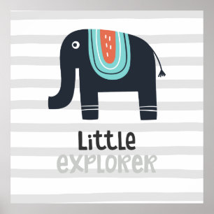 Cute Nordic Little Explorer Elephant Poster