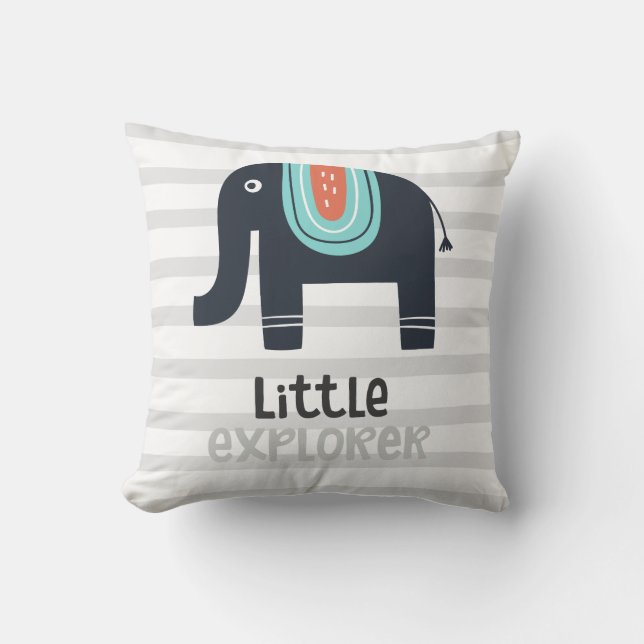 Cute Nordic Little Explorer Elephant Throw Pillow (Front)