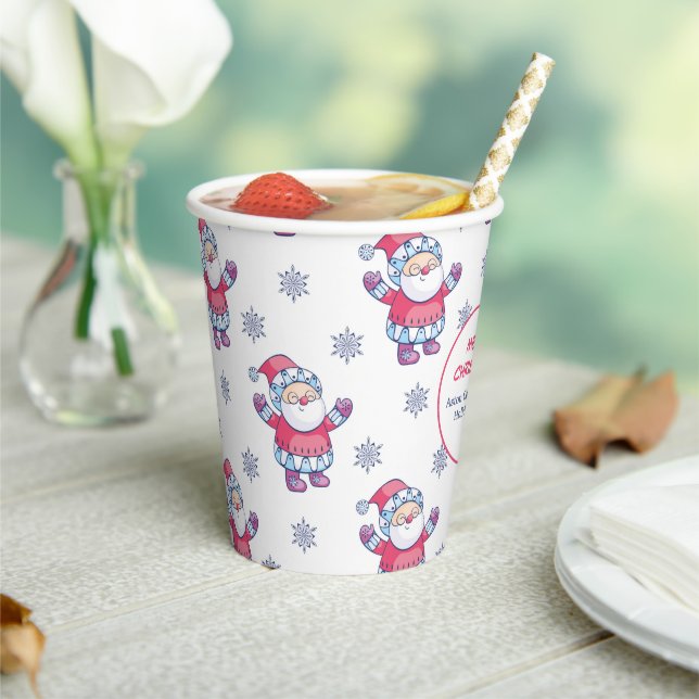 Cute Nordic Santa Snowflake Pattern Paper Cups (Insitu)