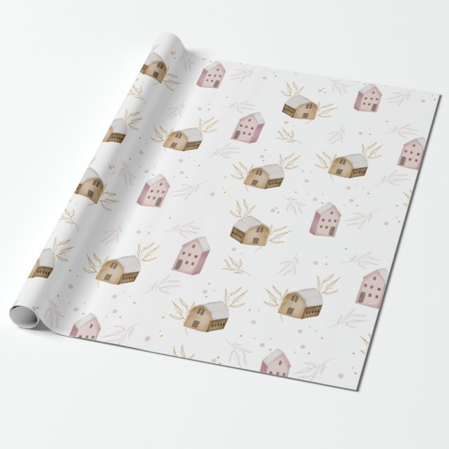 cute nordic scandi houses hygee wrapping paper (Unrolled)