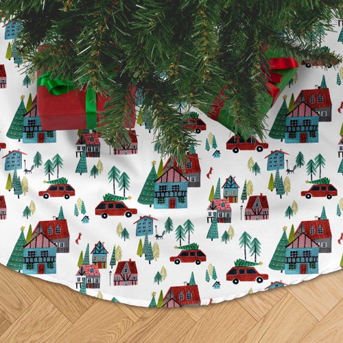 Cute Nordic skating Village Christmas Pattern Brushed Polyester Tree Skirt