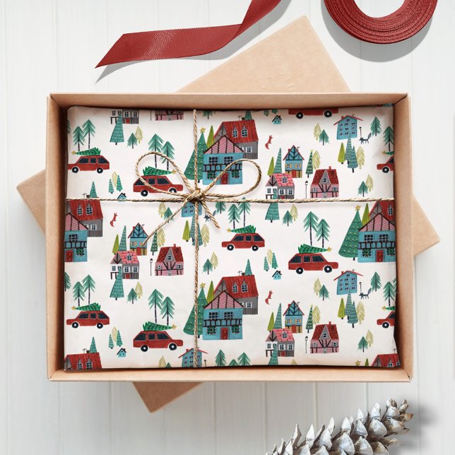 Cute Nordic skating Village Christmas Pattern Tissue Paper (Cute Nordic skating Village Christmas Pattern Tissue Paper)