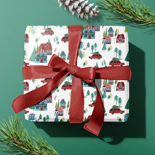 Cute Nordic skating Village Christmas Pattern Wrapping Paper