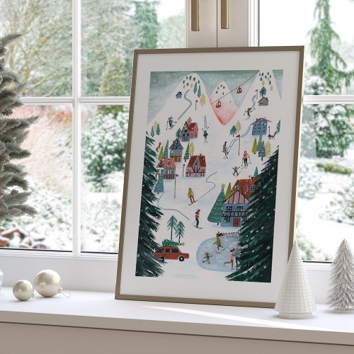 Cute Nordic skating Village Christmas  Poster