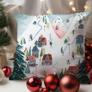 Cute Nordic skating Village Throw Pillow