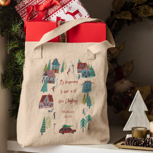 Cute Nordic skating Village Tote Bag