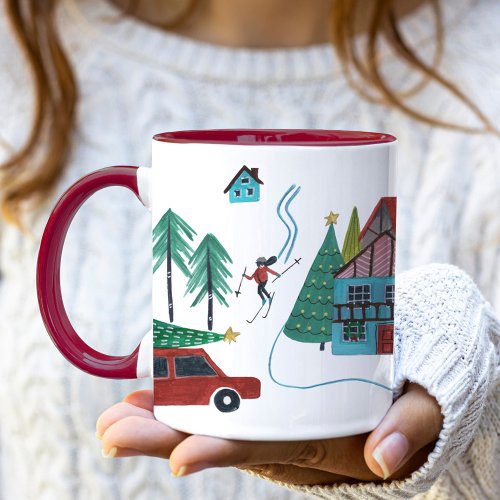 Cute Nordic skiing Village Christmas  Mug