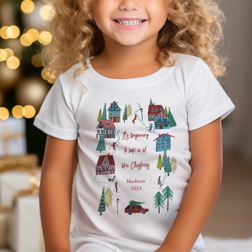 Cute Nordic skiing Village Christmas Party T_Shirt