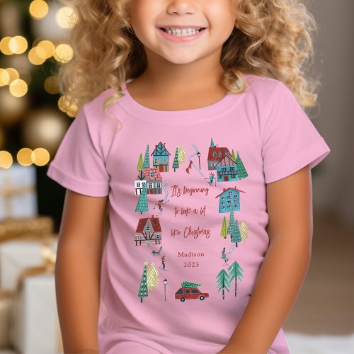 Cute Nordic skiing Village Christmas Party T_Shirt