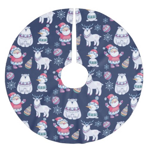 Cute Nordic Style Animals and Santa Pattern Brushed Polyester Tree Skirt