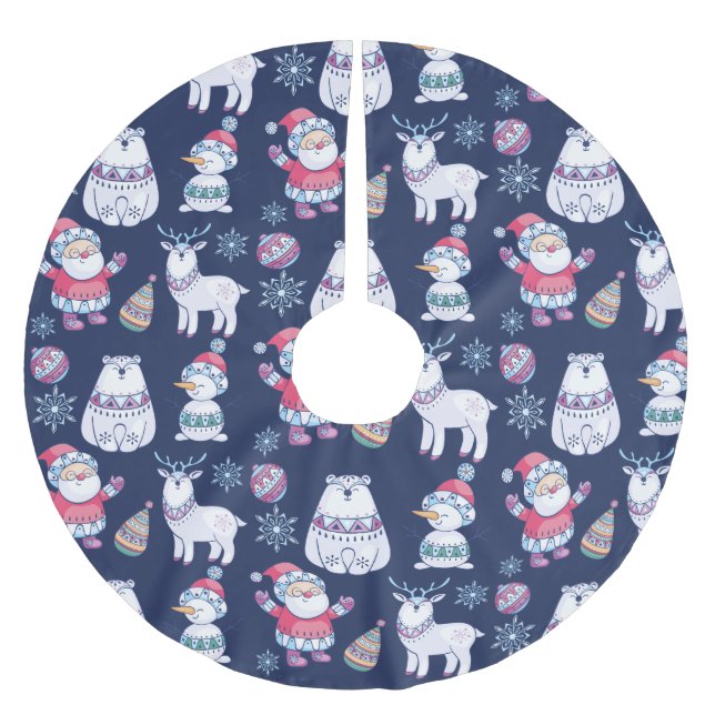 Cute Nordic Style Animals and Santa Pattern Brushed Polyester Tree Skirt (Front)