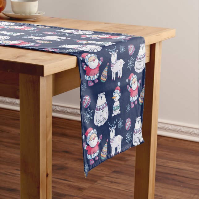 Cute Nordic Style Animals and Santa Pattern Short Table Runner (In Situ)